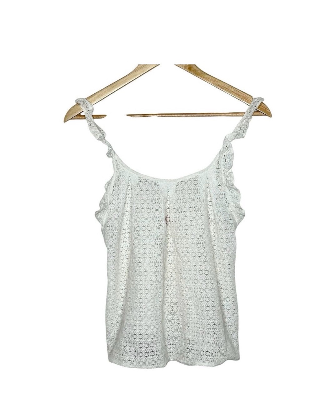 FARM Rio White Eyelet Ruffle Strap Tank